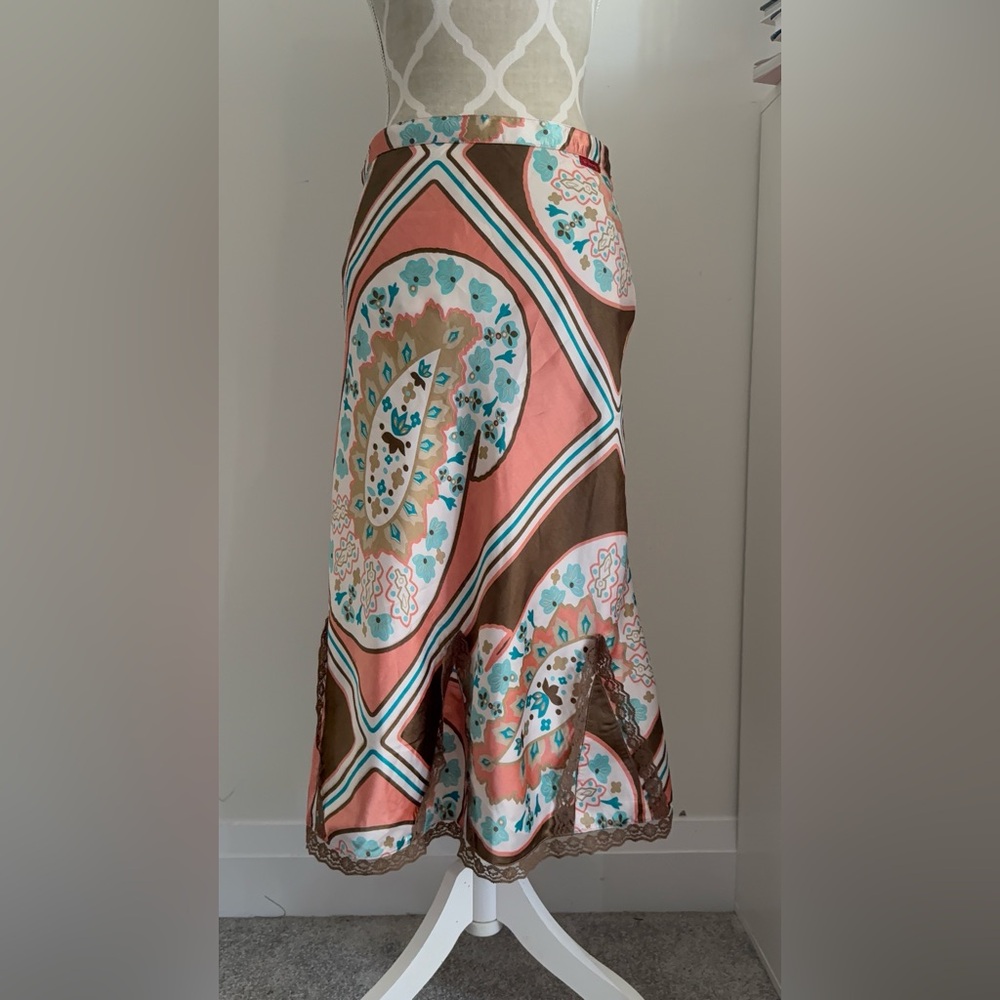 Vintage Y2K Billabong Floral Patterned Skirt with Pink and Teal